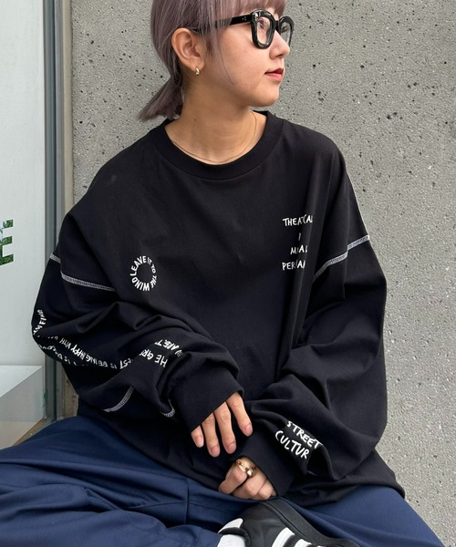 SOUNDSGOOOOD（サウンズグッド）の「【SOUNDS GOOOOD / サウンズグッド】ランダム刺繍袖USAコットンBIGロンTee（Tシャツ/カットソー・レディース・パープル/オフホワイト/イエロー/ブルー/ブラック/ピンク/ホワイト・FREE）」の9枚目の写真