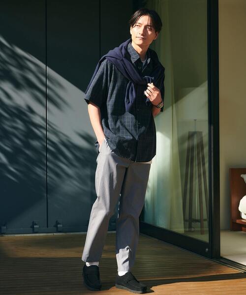 green label relaxing（グリーンレーベルリラクシング）の「ストレッチ サッカー イージー パンツ ストライプ柄 9分丈 -伸縮性-（その他パンツ・メンズ・ブラック/ネイビー/グレー・XL/XS/S/M/L）」の4枚目の写真