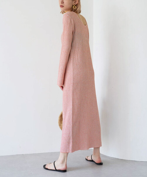 SLOBE citron.（スローブシトロン）の「SLOBE citron. シャーリングボーダーワンピース（ワンピース・レディース・ライトグリーン/オレンジ・FREE）」の19枚目の写真