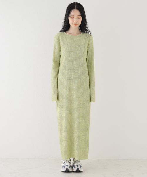 SLOBE citron.（スローブシトロン）の「SLOBE citron. シャーリングボーダーワンピース（ワンピース・レディース・ライトグリーン/オレンジ・FREE）」の7枚目の写真