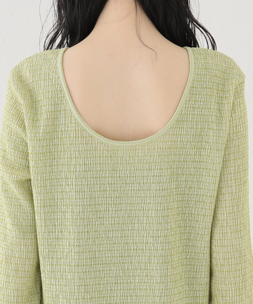 SLOBE citron.（スローブシトロン）の「SLOBE citron. シャーリングボーダーワンピース（ワンピース・レディース・ライトグリーン/オレンジ・FREE）」の10枚目の写真