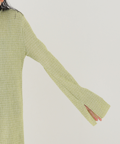 SLOBE citron.（スローブシトロン）の「SLOBE citron. シャーリングボーダーワンピース（ワンピース・レディース・ライトグリーン/オレンジ・FREE）」の14枚目の写真