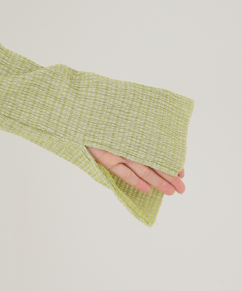 SLOBE citron.（スローブシトロン）の「SLOBE citron. シャーリングボーダーワンピース（ワンピース・レディース・ライトグリーン/オレンジ・FREE）」の8枚目の写真