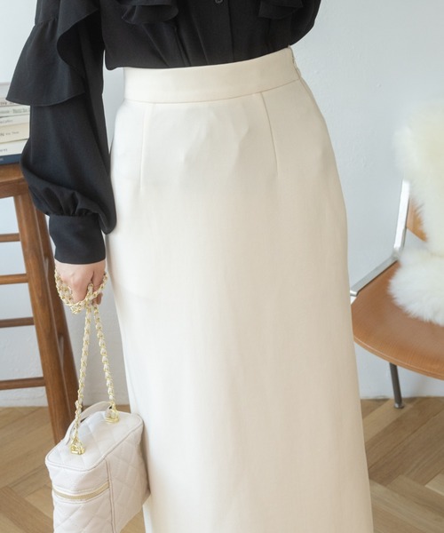 Ada.(エイダ)の「シワになりにくい ポンチ素材 Iラインスカート(スカート・レディース・ピンク/アイボリー/ブラック・FREE)」の2枚目の写真