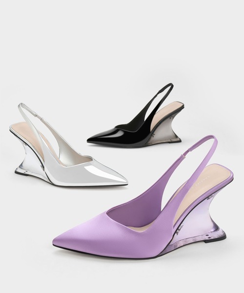 新品　チャールズアンドキース スカルプヒール　スリングバックパンプス シルバー CHARLES & KEITH（チャールズ & キース）の「スカルプヒール