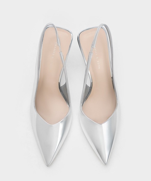 新品　チャールズアンドキース スカルプヒール　スリングバックパンプス シルバー CHARLES & KEITH（チャールズ & キース）の「スカルプヒール