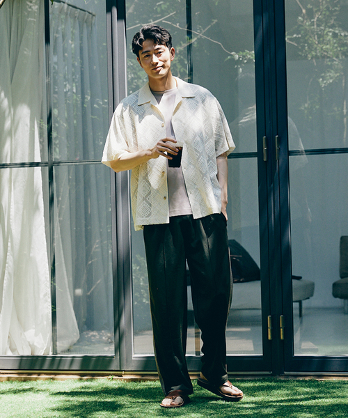 JOURNAL STANDARD relume（ジャーナルスタンダード　レリューム）の「サマーレース 半袖シャツ（シャツ/ブラウス・メンズ・アイボリー/ウッド/モスグリーン・MEDIUM/LARGE）」の4枚目の写真