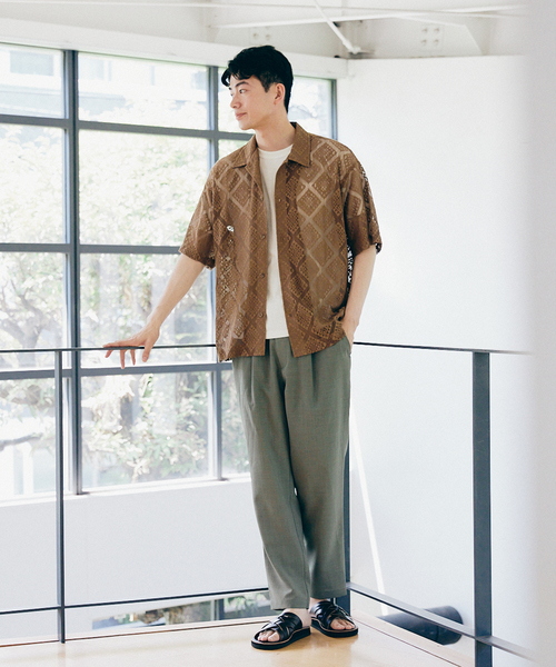 JOURNAL STANDARD relume（ジャーナルスタンダード　レリューム）の「サマーレース 半袖シャツ（シャツ/ブラウス・メンズ・アイボリー/ウッド/モスグリーン・MEDIUM/LARGE）」の12枚目の写真