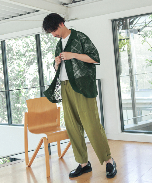 JOURNAL STANDARD relume（ジャーナルスタンダード　レリューム）の「サマーレース 半袖シャツ（シャツ/ブラウス・メンズ・アイボリー/ウッド/モスグリーン・MEDIUM/LARGE）」の8枚目の写真