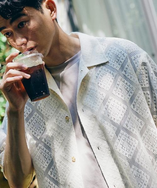 JOURNAL STANDARD relume（ジャーナルスタンダード　レリューム）の「サマーレース 半袖シャツ（シャツ/ブラウス・メンズ・アイボリー/ウッド/モスグリーン・MEDIUM/LARGE）」の5枚目の写真