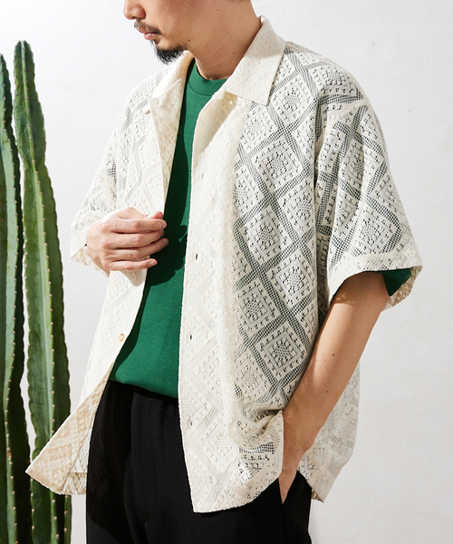JOURNAL STANDARD relume（ジャーナルスタンダード　レリューム）の「サマーレース 半袖シャツ（シャツ/ブラウス・メンズ・アイボリー/ウッド/モスグリーン・MEDIUM/LARGE）」の17枚目の写真
