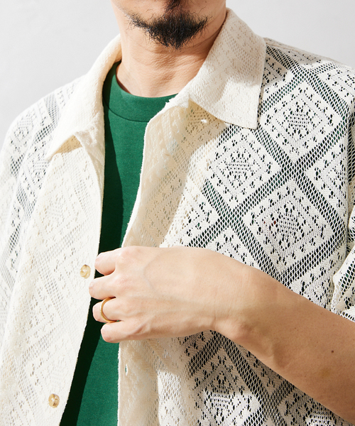 JOURNAL STANDARD relume（ジャーナルスタンダード　レリューム）の「サマーレース 半袖シャツ（シャツ/ブラウス・メンズ・アイボリー/ウッド/モスグリーン・MEDIUM/LARGE）」の22枚目の写真