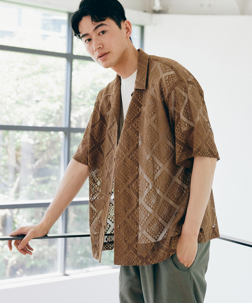 JOURNAL STANDARD relume（ジャーナルスタンダード　レリューム）の「サマーレース 半袖シャツ（シャツ/ブラウス・メンズ・アイボリー/ウッド/モスグリーン・MEDIUM/LARGE）」の10枚目の写真