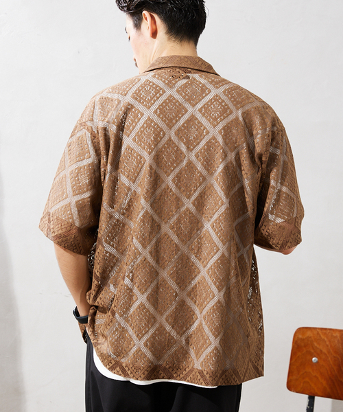 JOURNAL STANDARD relume（ジャーナルスタンダード　レリューム）の「サマーレース 半袖シャツ（シャツ/ブラウス・メンズ・アイボリー/ウッド/モスグリーン・MEDIUM/LARGE）」の11枚目の写真