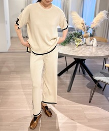 Jewelobe（ジュエローブ）の「配色エッジニットトップス＆ワイドパンツセットアップ（ルームウェア/パジャマ）」