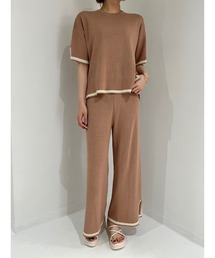 Jewelobe（ジュエローブ）の「配色エッジニットトップス＆ワイドパンツセットアップ（ルームウェア/パジャマ）」