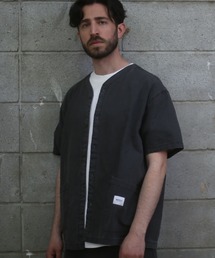 【BAEXFATE】リップストップノーカラーショートスリーブシャツ