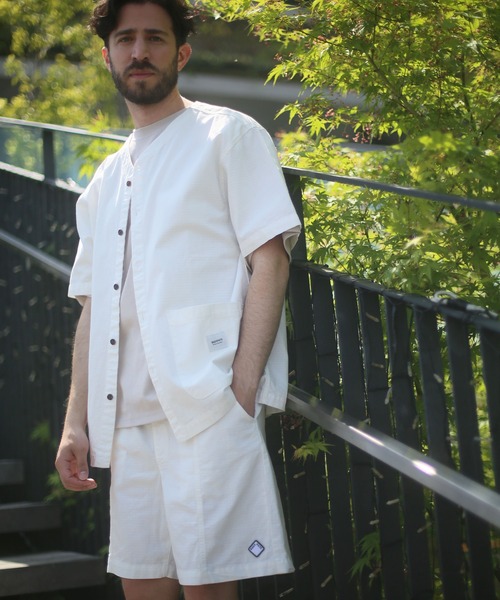 ALWAYS GOOD TIME（オルウェイズグッドタイム）の「【BAEXFATE】リップストップノーカラーショートスリーブシャツ（シャツ/ブラウス・メンズ・ブラック/サックスブルー/オフホワイト・XL/L/M）」の6枚目の写真