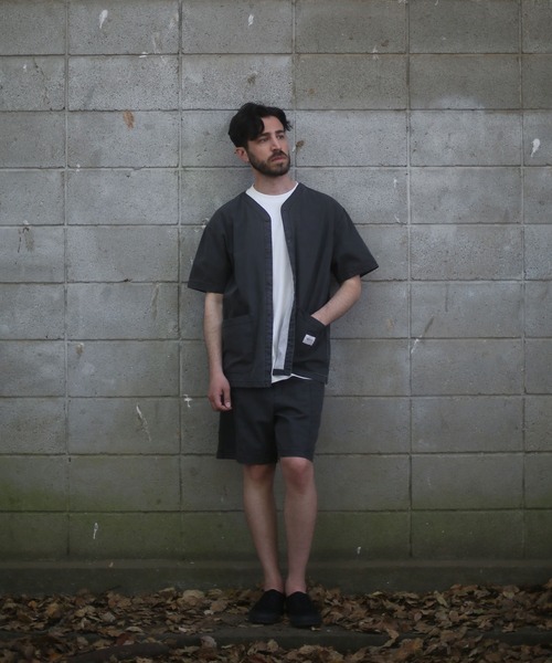 ALWAYS GOOD TIME（オルウェイズグッドタイム）の「【BAEXFATE】リップストップノーカラーショートスリーブシャツ（シャツ/ブラウス・メンズ・ブラック/サックスブルー/オフホワイト・XL/L/M）」の12枚目の写真