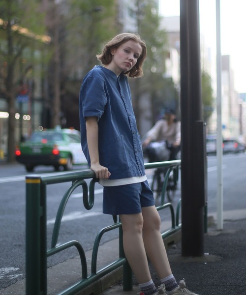 ALWAYS GOOD TIME（オルウェイズグッドタイム）の「【BAEXFATE】リップストップノーカラーショートスリーブシャツ（シャツ/ブラウス・メンズ・ブラック/サックスブルー/オフホワイト・XL/L/M）」の16枚目の写真