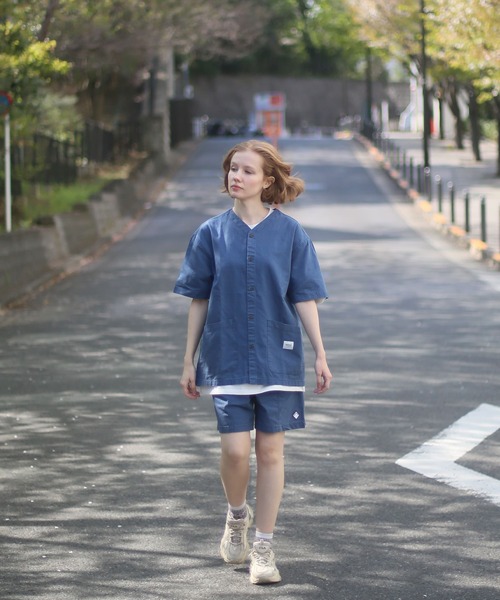 ALWAYS GOOD TIME（オルウェイズグッドタイム）の「【BAEXFATE】リップストップノーカラーショートスリーブシャツ（シャツ/ブラウス・メンズ・ブラック/サックスブルー/オフホワイト・XL/L/M）」の18枚目の写真