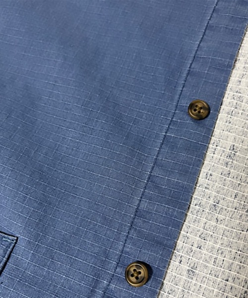 ALWAYS GOOD TIME（オルウェイズグッドタイム）の「【BAEXFATE】リップストップノーカラーショートスリーブシャツ（シャツ/ブラウス・メンズ・ブラック/サックスブルー/オフホワイト・XL/L/M）」の22枚目の写真