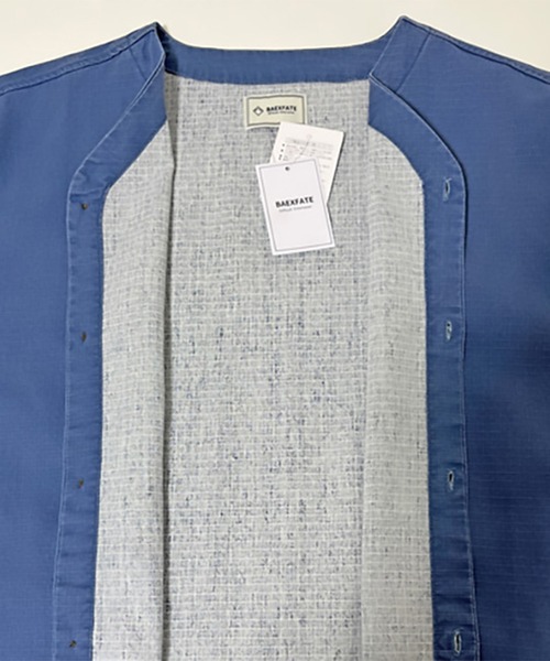 ALWAYS GOOD TIME（オルウェイズグッドタイム）の「【BAEXFATE】リップストップノーカラーショートスリーブシャツ（シャツ/ブラウス・メンズ・ブラック/サックスブルー/オフホワイト・XL/L/M）」の20枚目の写真