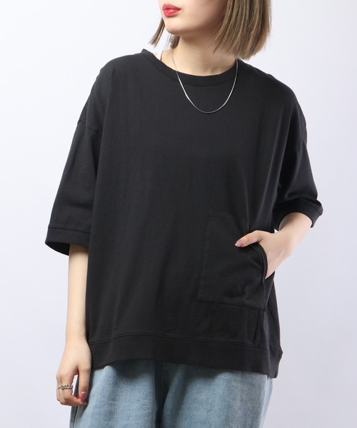 Arinomama（アリノママ）の「Arinomama 20sピグメント天竺デザインポケットTシャツ（Tシャツ/カットソー・レディース・スミクロ/レッド/パープル/グリーン・FREE）」の7枚目の写真