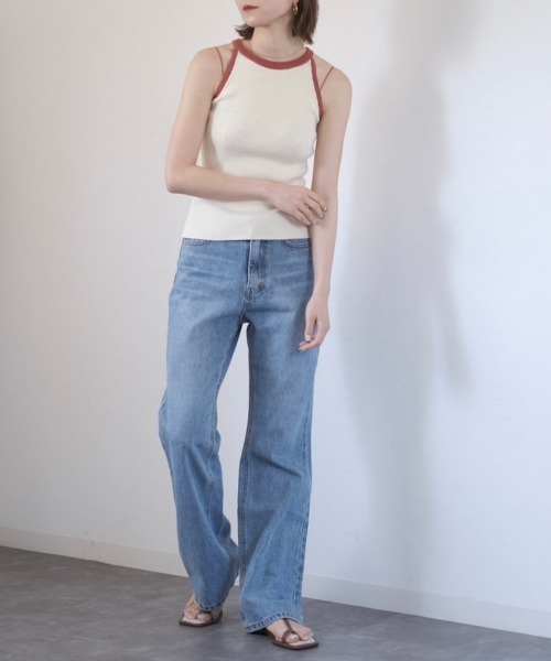 Reurie'（レウリィ）の「【HIT ITEM!】アメリカンスリーブバイカラーニット / original american sleeve bicolor knit アメスリ ノースリーブ ノースリニット 配色 ブルー ブラウン ブラック グレージュ グレー（タンクトップ・レディース・チャコールグレー/ブラウン/ブルー/アイボリー/ブラック/ブルーグレー・FREE）」の20枚目の写真