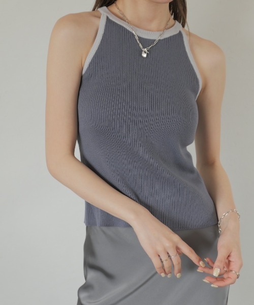 Reurie'(レウリィ)の「【6色展開|HIT ITEM!】アメリカンスリーブバイカラーニット / アメスリ ノースリーブ ノースリニット 配色デザイン カジュアル 韓国(タンクトップ・レディース・チャコールグレー/ブラウン/ブルー/アイボリー/ブラック/ブルーグレー・FREE)」の12枚目の写真