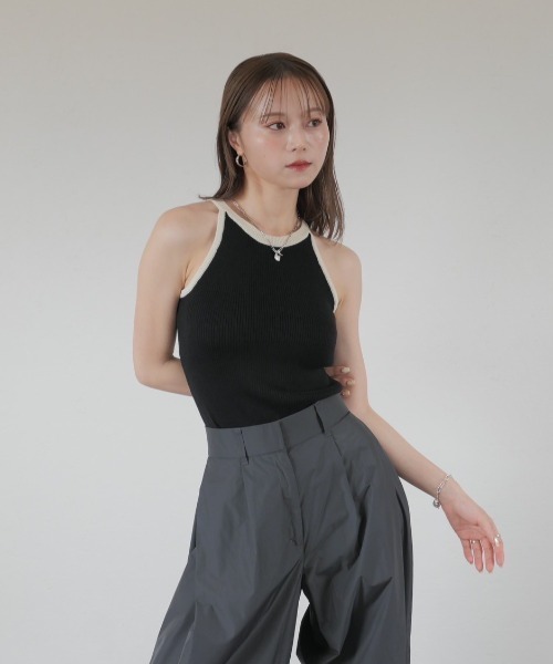 Reurie'(レウリィ)の「【6色展開|HIT ITEM!】アメリカンスリーブバイカラーニット / アメスリ ノースリーブ ノースリニット 配色デザイン カジュアル 韓国(タンクトップ・レディース・チャコールグレー/ブラウン/ブルー/アイボリー/ブラック/ブルーグレー・FREE)」の11枚目の写真