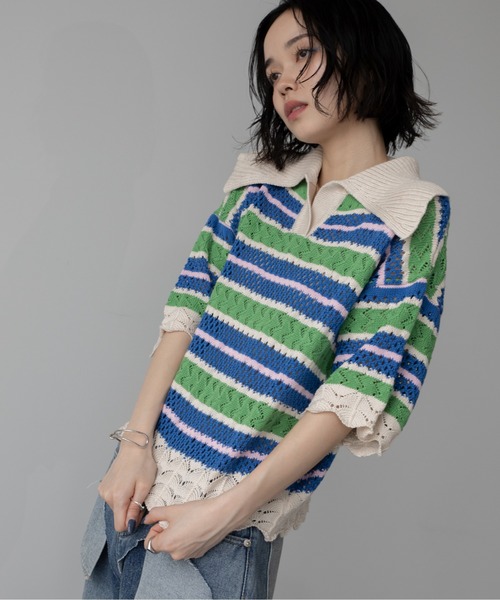 VACANCY（ヴァカンシー）の「クロシェ編みマルチボーダーポロニット