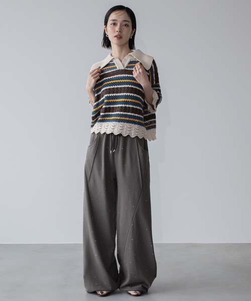 セール】クロシェ編みマルチボーダーポロニット（ニット