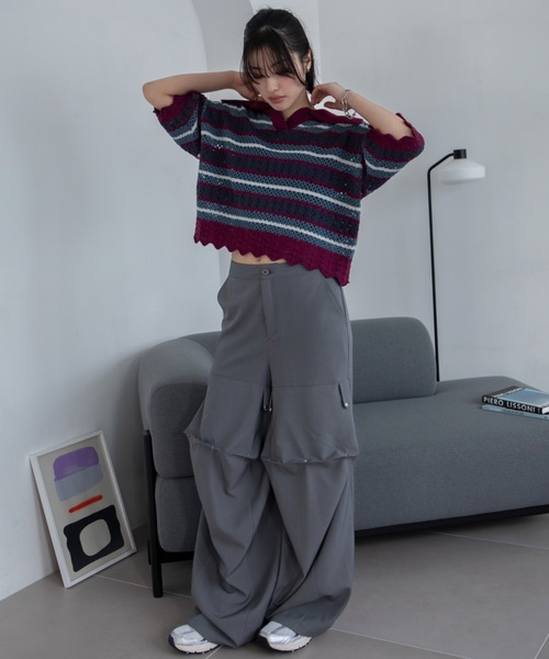 げ*ん様 ESTNATION マルチボーダーポロニット 9/19新作》マルチボーダーポロニット – QúON