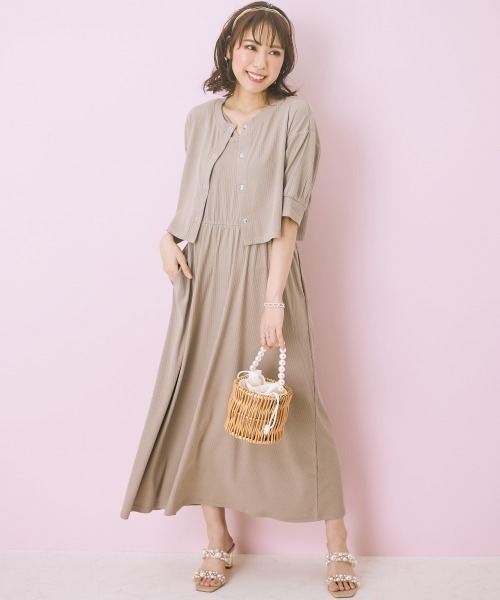 marun（マルン）の「＜大きいサイズ＞ 2点セット(ワンピース＋カーディガン) marun（ワンピース・レディース・ベージュ系/ピンク/ネイビー・L/LL/3L/4L/5L）」の2枚目の写真