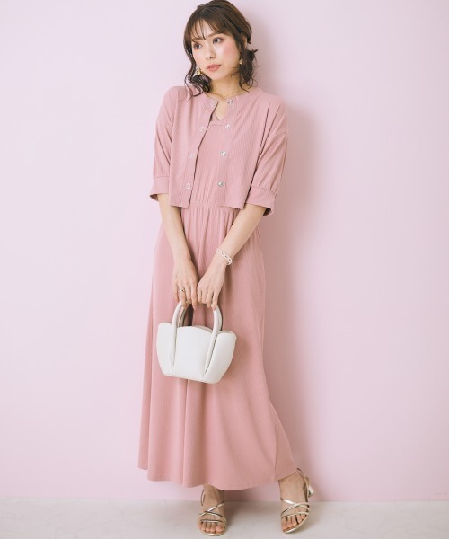marun（マルン）の「＜大きいサイズ＞ 2点セット(ワンピース＋カーディガン) marun（ワンピース・レディース・ベージュ系/ピンク/ネイビー・L/LL/3L/4L/5L）」の11枚目の写真