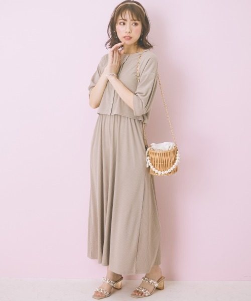 marun（マルン）の「＜大きいサイズ＞ 2点セット(ワンピース＋カーディガン) marun（ワンピース・レディース・ベージュ系/ピンク/ネイビー・L/LL/3L/4L/5L）」の5枚目の写真