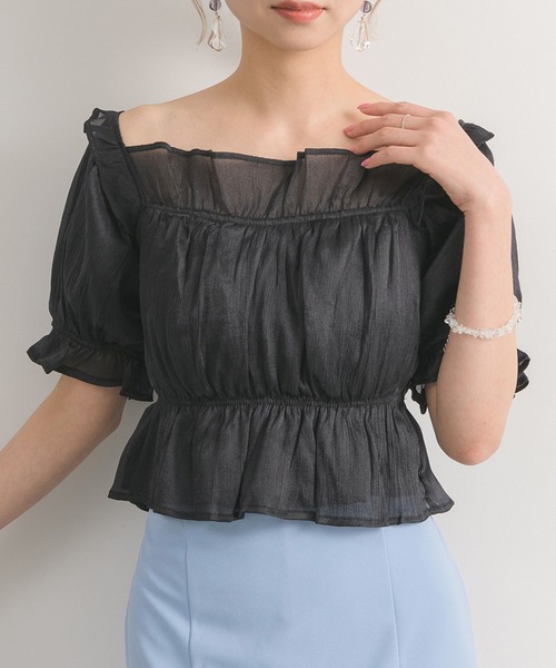 RETRO GIRL(レトロガール)の「ギャザーBL(シャツ/ブラウス・レディース・ライトグレー/ホワイト/ブラック・FREE)」の2枚目の写真