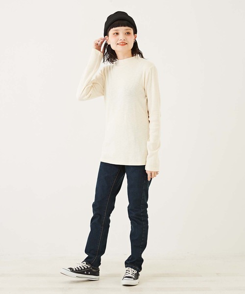 CUBE SUGAR（キューブシュガー）の「ショートスラブフライス無地長袖ハイネックインナー（Tシャツ/カットソー・レディース・グリーン/イエロー/ブルー/ブラック/トップグレー/ホワイト/オレンジ・M）」の13枚目の写真