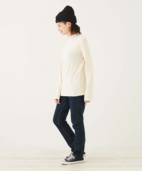 CUBE SUGAR（キューブシュガー）の「ショートスラブフライス無地長袖ハイネックインナー（Tシャツ/カットソー・レディース・グリーン/イエロー/ブルー/ブラック/トップグレー/ホワイト/オレンジ・M）」の14枚目の写真