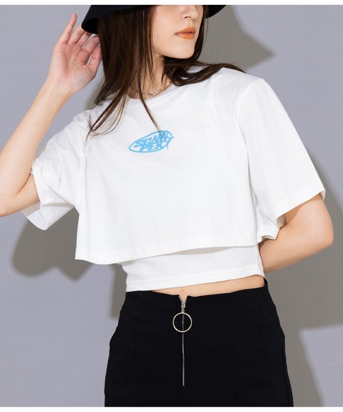 ANAP(アナップ)の「レイヤードデザインTシャツ(Tシャツ/カットソー・レディース・ホワイト/ライム/スミクロ・FREE)」の1枚目の写真