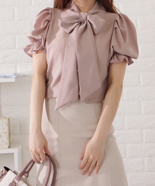 Lace Ladies(レースレディース)の「ボウタイ付きタック入りパワーショルダーブラウス(シャツ/ブラウス・レディース・ミント/ホワイト/ピンク系/グレー・S/FREE)」の13枚目の写真
