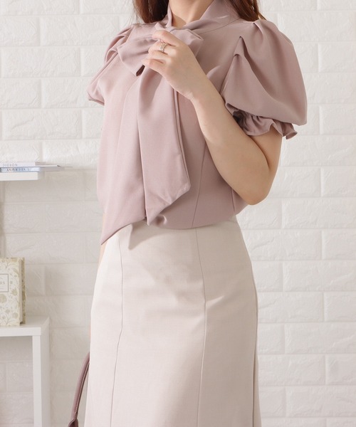 Lace Ladies(レースレディース)の「ボウタイ付きタック入りパワーショルダーブラウス(シャツ/ブラウス・レディース・ミント/ホワイト/ピンク系/グレー・S/FREE)」の17枚目の写真