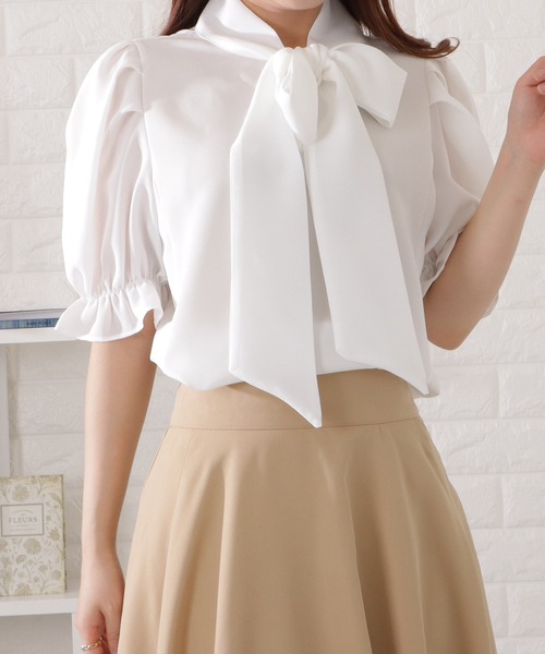 Lace Ladies(レースレディース)の「ボウタイ付きタック入りパワーショルダーブラウス(シャツ/ブラウス・レディース・ミント/ホワイト/ピンク系/グレー・S/FREE)」の6枚目の写真