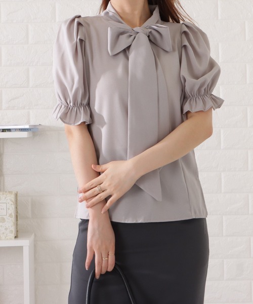 Lace Ladies(レースレディース)の「ボウタイ付きタック入りパワーショルダーブラウス(シャツ/ブラウス・レディース・ミント/ホワイト/ピンク系/グレー・S/FREE)」の15枚目の写真