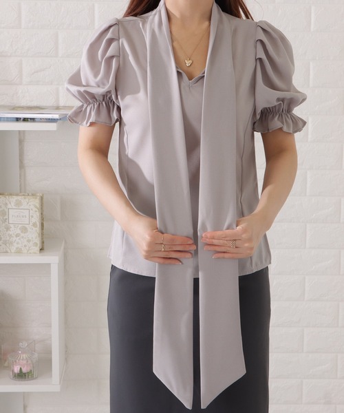 Lace Ladies(レースレディース)の「ボウタイ付きタック入りパワーショルダーブラウス(シャツ/ブラウス・レディース・ミント/ホワイト/ピンク系/グレー・S/FREE)」の20枚目の写真