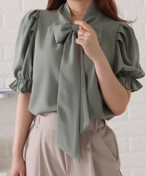 Lace Ladies(レースレディース)の「ボウタイ付きタック入りパワーショルダーブラウス(シャツ/ブラウス・レディース・ミント/ホワイト/ピンク系/グレー・S/FREE)」の22枚目の写真