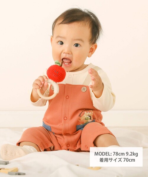 SLAP SLIP BABY（スラップスリップベビー）の「デニムポケット恐竜刺しゅうサロペットレイヤード風ロンパースベビー(60~80cm)（ロンパース・キッズ・ブルー/オレンジ・60cm/80ｃｍ/70cm）」の7枚目の写真