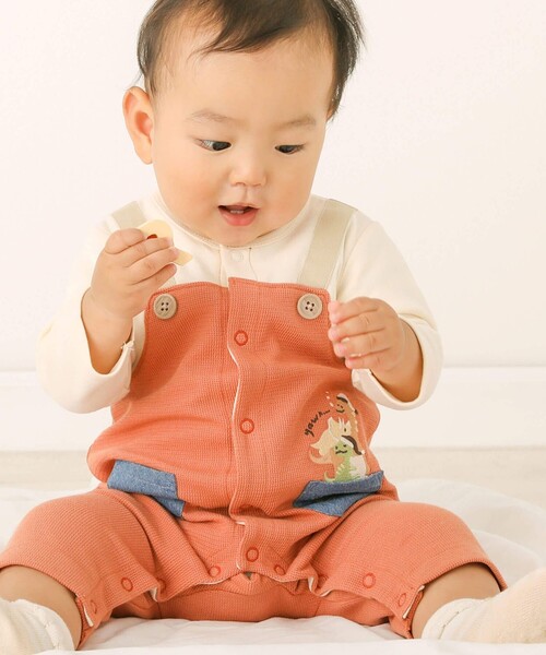 SLAP SLIP BABY（スラップスリップベビー）の「デニムポケット恐竜刺しゅうサロペットレイヤード風ロンパースベビー(60~80cm)（ロンパース・キッズ・ブルー/オレンジ・60cm/80ｃｍ/70cm）」の21枚目の写真