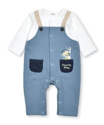 デニムポケット恐竜刺しゅうサロペットレイヤード風ロンパースベビー(60~80cm)